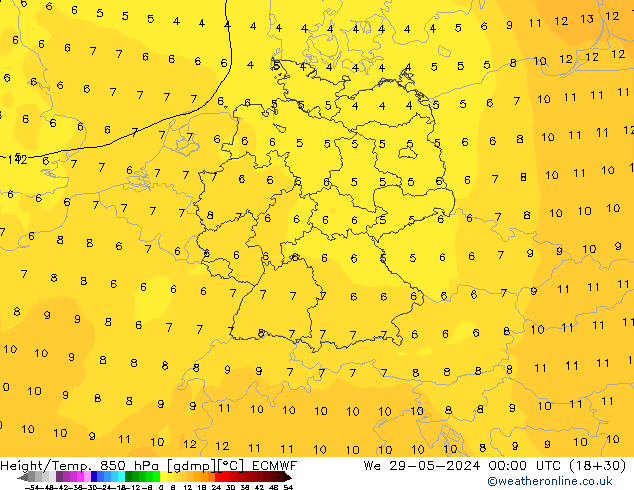 Height/Temp. 850 hPa ECMWF mer 29.05.2024 00 UTC