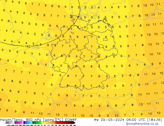 Z500/Rain (+SLP)/Z850 ECMWF We 29.05.2024 06 UTC