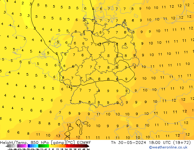 Z500/Rain (+SLP)/Z850 ECMWF Qui 30.05.2024 18 UTC