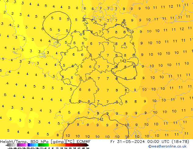 Z500/Regen(+SLP)/Z850 ECMWF vr 31.05.2024 00 UTC