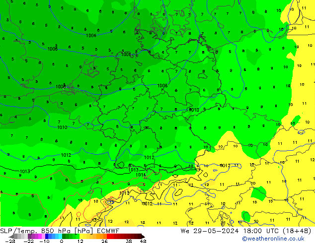 SLP/Temp. 850 hPa ECMWF  29.05.2024 18 UTC