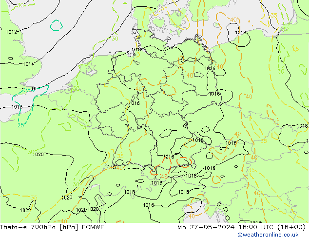 Theta-e 700hPa ECMWF ma 27.05.2024 18 UTC