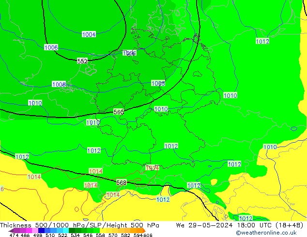 Thck 500-1000hPa ECMWF  29.05.2024 18 UTC