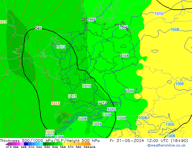 Thck 500-1000hPa ECMWF Sex 31.05.2024 12 UTC