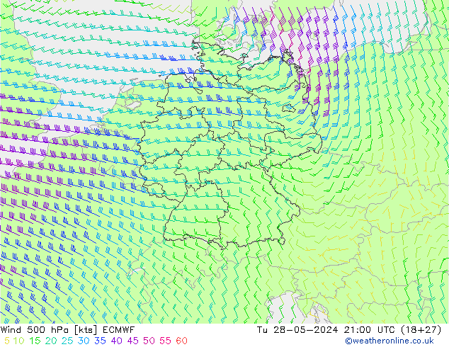 ветер 500 гПа ECMWF вт 28.05.2024 21 UTC