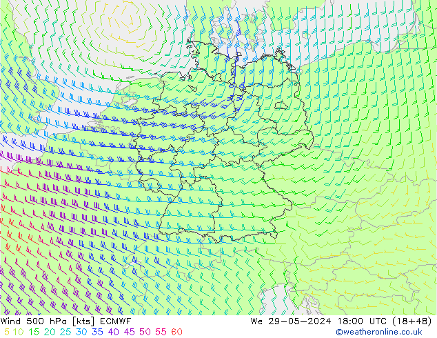 Wind 500 hPa ECMWF We 29.05.2024 18 UTC