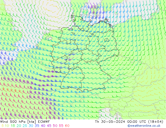 Wind 500 hPa ECMWF Th 30.05.2024 00 UTC