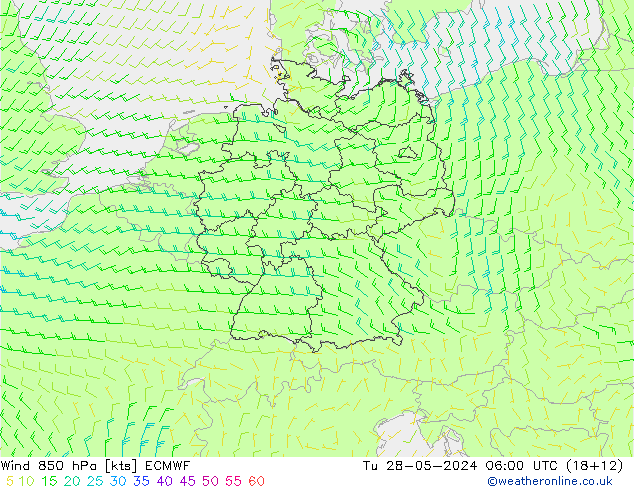 Wind 850 hPa ECMWF Tu 28.05.2024 06 UTC