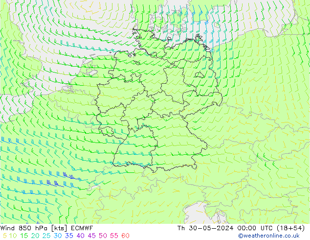 Wind 850 hPa ECMWF Do 30.05.2024 00 UTC