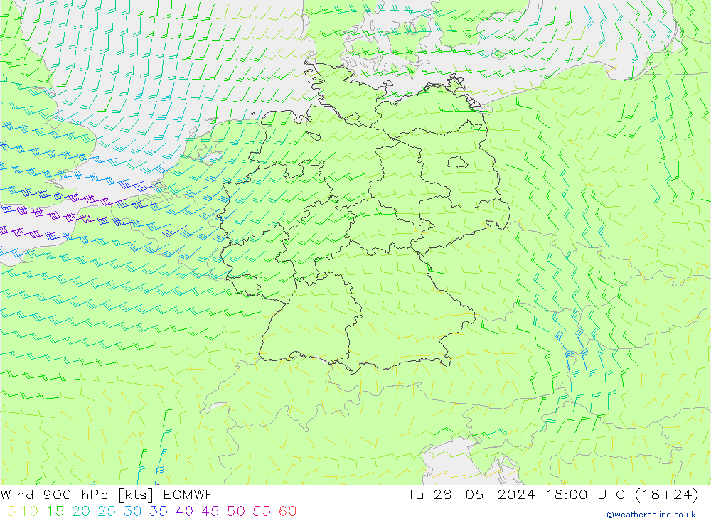 wiatr 900 hPa ECMWF wto. 28.05.2024 18 UTC