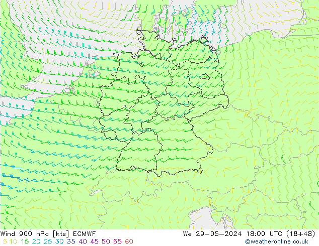 Wind 900 hPa ECMWF wo 29.05.2024 18 UTC