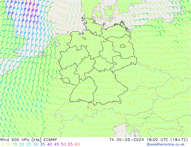 ветер 900 гПа ECMWF чт 30.05.2024 18 UTC