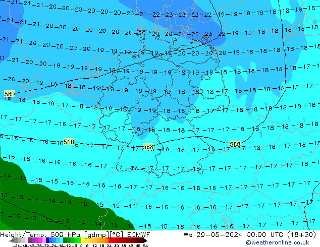 Z500/Rain (+SLP)/Z850 ECMWF Qua 29.05.2024 00 UTC