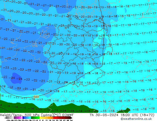 Z500/Rain (+SLP)/Z850 ECMWF Qui 30.05.2024 18 UTC