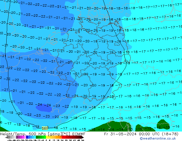 Z500/Regen(+SLP)/Z850 ECMWF vr 31.05.2024 00 UTC