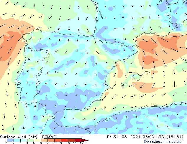 Bodenwind (bft) ECMWF Fr 31.05.2024 06 UTC