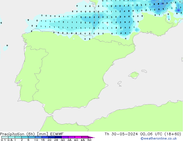 Z500/Rain (+SLP)/Z850 ECMWF gio 30.05.2024 06 UTC