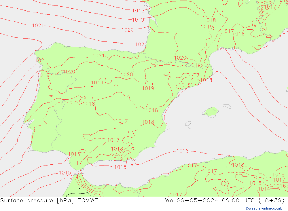 Surface pressure ECMWF We 29.05.2024 09 UTC