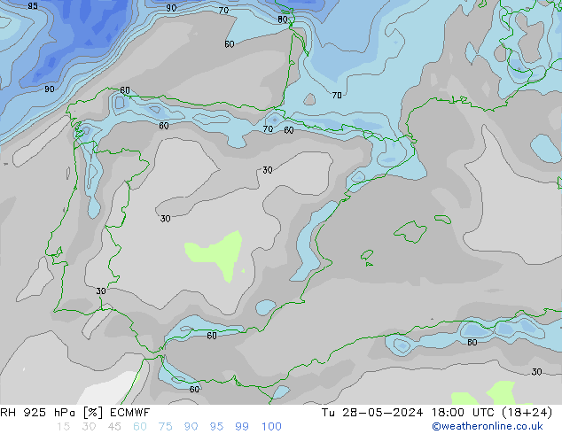 RH 925 hPa ECMWF  28.05.2024 18 UTC