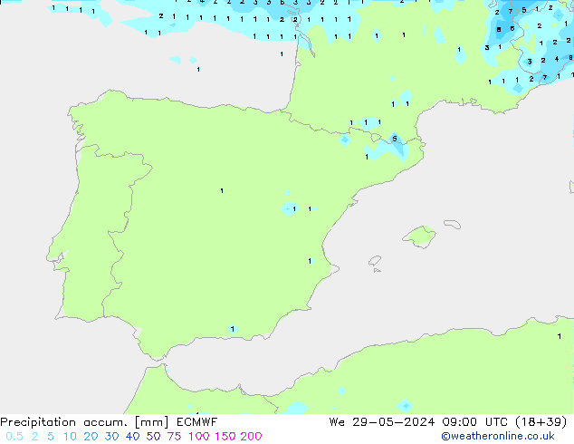 Precipitación acum. ECMWF mié 29.05.2024 09 UTC