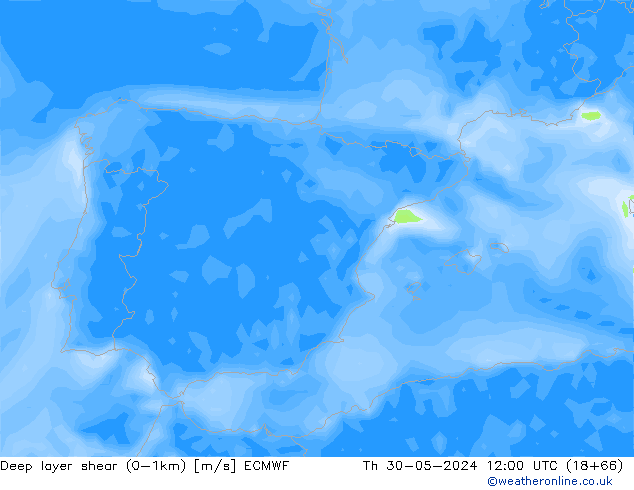 Deep layer shear (0-1km) ECMWF  30.05.2024 12 UTC