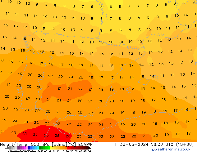 Z500/Rain (+SLP)/Z850 ECMWF gio 30.05.2024 06 UTC