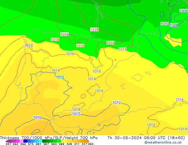 Schichtdicke 700-1000 hPa ECMWF Do 30.05.2024 06 UTC