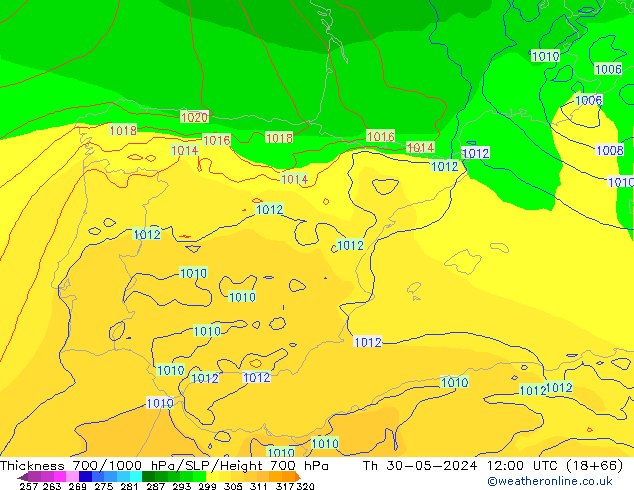 Thck 700-1000 hPa ECMWF  30.05.2024 12 UTC