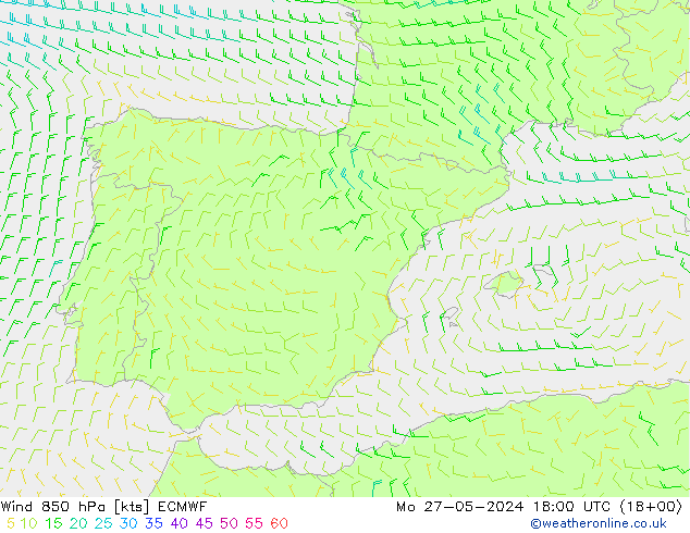 Wind 850 hPa ECMWF Mo 27.05.2024 18 UTC