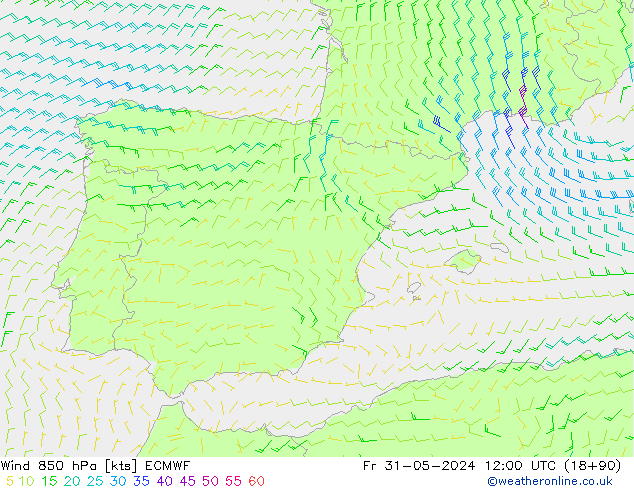 Wind 850 hPa ECMWF Fr 31.05.2024 12 UTC