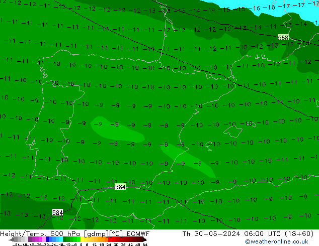 Z500/Rain (+SLP)/Z850 ECMWF gio 30.05.2024 06 UTC