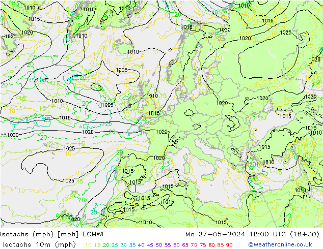 Eşrüzgar Hızları mph ECMWF Pzt 27.05.2024 18 UTC