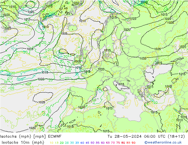 Isotaca (mph) ECMWF mar 28.05.2024 06 UTC