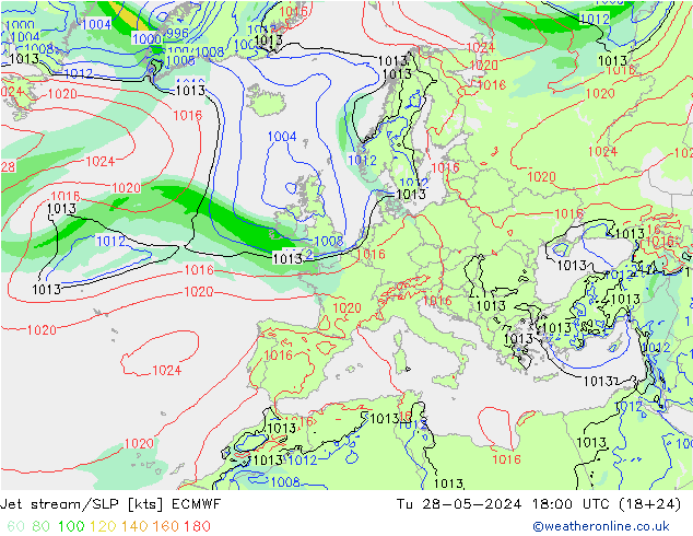 Polarjet/Bodendruck ECMWF Di 28.05.2024 18 UTC