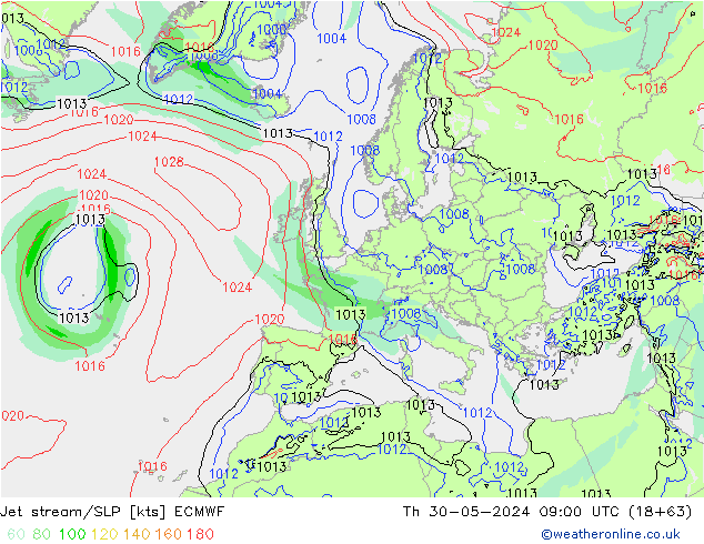 Jet stream/SLP ECMWF Th 30.05.2024 09 UTC