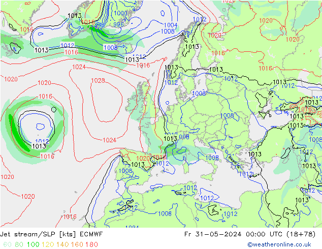 Corriente en chorro ECMWF vie 31.05.2024 00 UTC