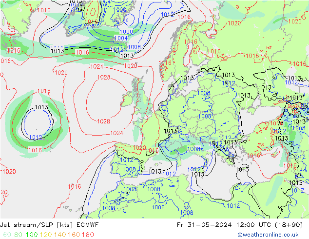 Corrente a getto ECMWF ven 31.05.2024 12 UTC