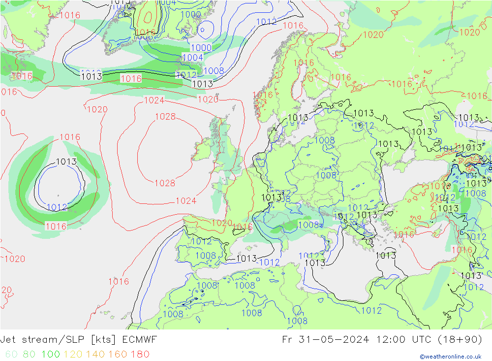 Polarjet/Bodendruck ECMWF Fr 31.05.2024 12 UTC