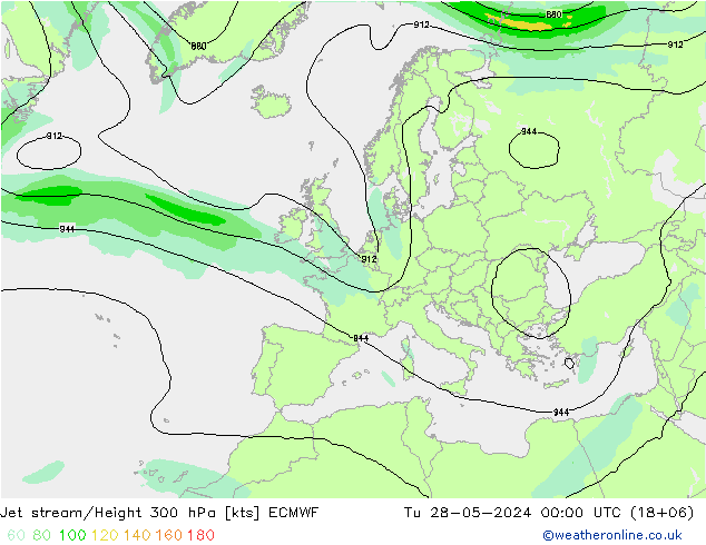 Prąd strumieniowy ECMWF wto. 28.05.2024 00 UTC