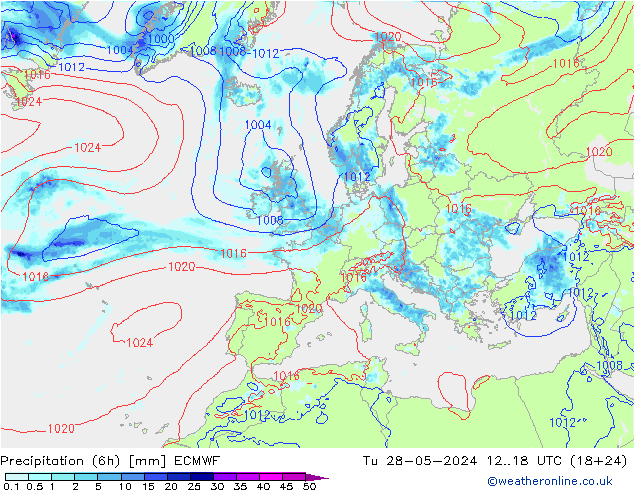 осадки (6h) ECMWF вт 28.05.2024 18 UTC