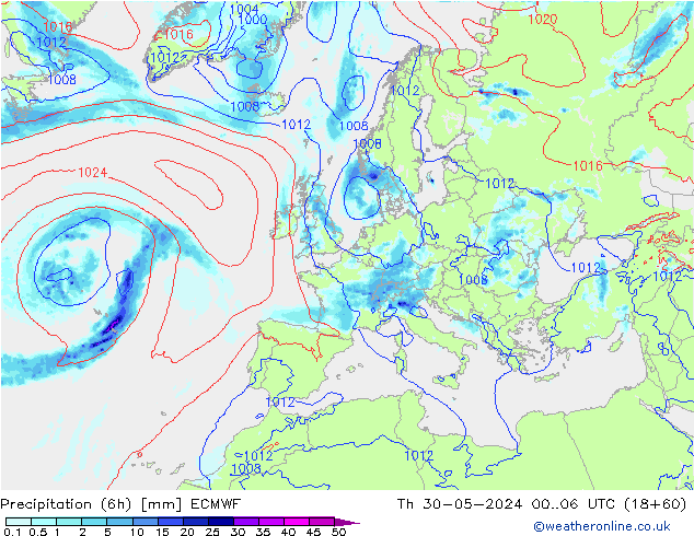 Z500/Rain (+SLP)/Z850 ECMWF Th 30.05.2024 06 UTC