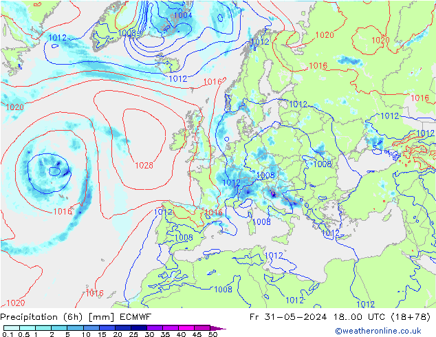 Précipitation (6h) ECMWF ven 31.05.2024 00 UTC