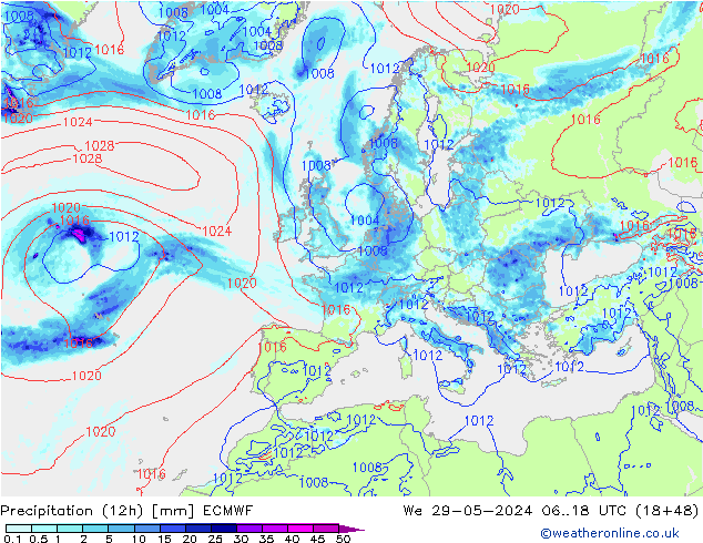 Precipitation (12h) ECMWF We 29.05.2024 18 UTC