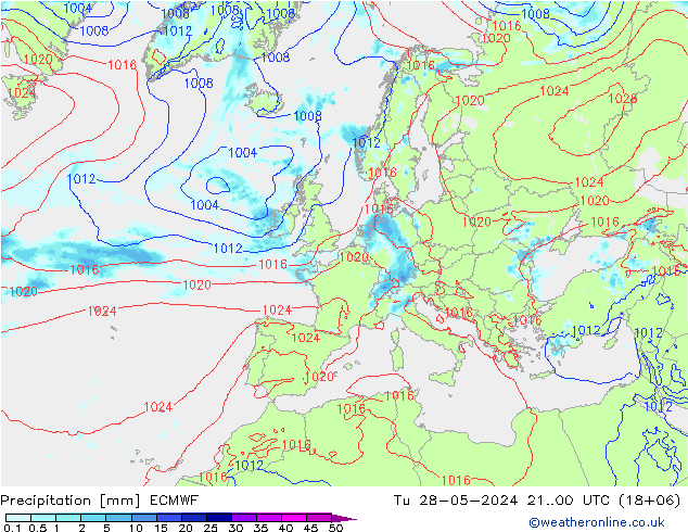 Precipitation ECMWF Tu 28.05.2024 00 UTC