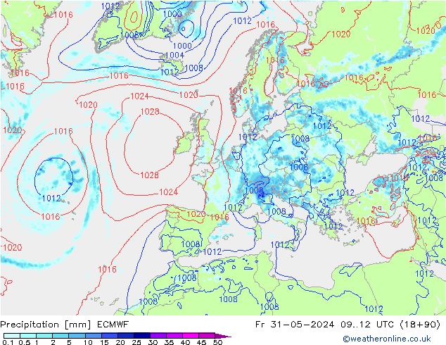 Srážky ECMWF Pá 31.05.2024 12 UTC