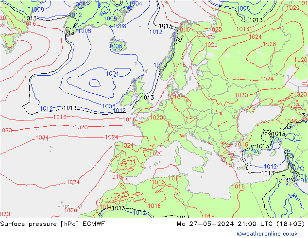 Surface pressure ECMWF Mo 27.05.2024 21 UTC