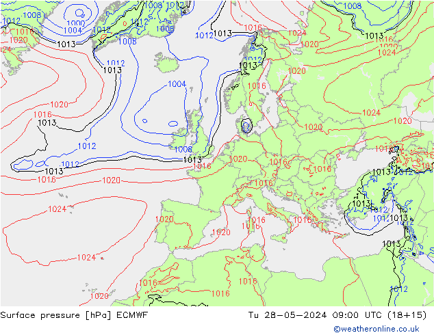 Presión superficial ECMWF mar 28.05.2024 09 UTC