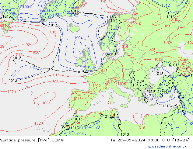 Pressione al suolo ECMWF mar 28.05.2024 18 UTC