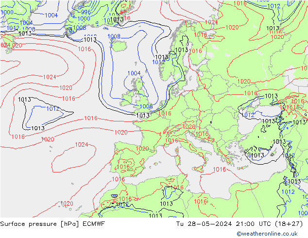 Atmosférický tlak ECMWF Út 28.05.2024 21 UTC