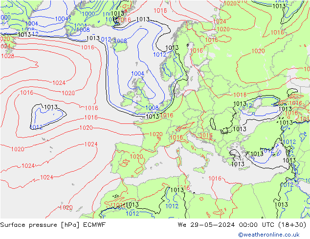 Presión superficial ECMWF mié 29.05.2024 00 UTC